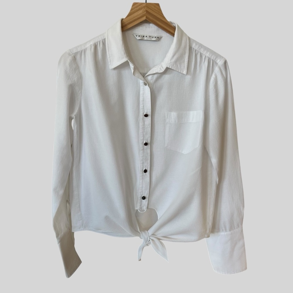 Trina Turk White Button Down with a tied front